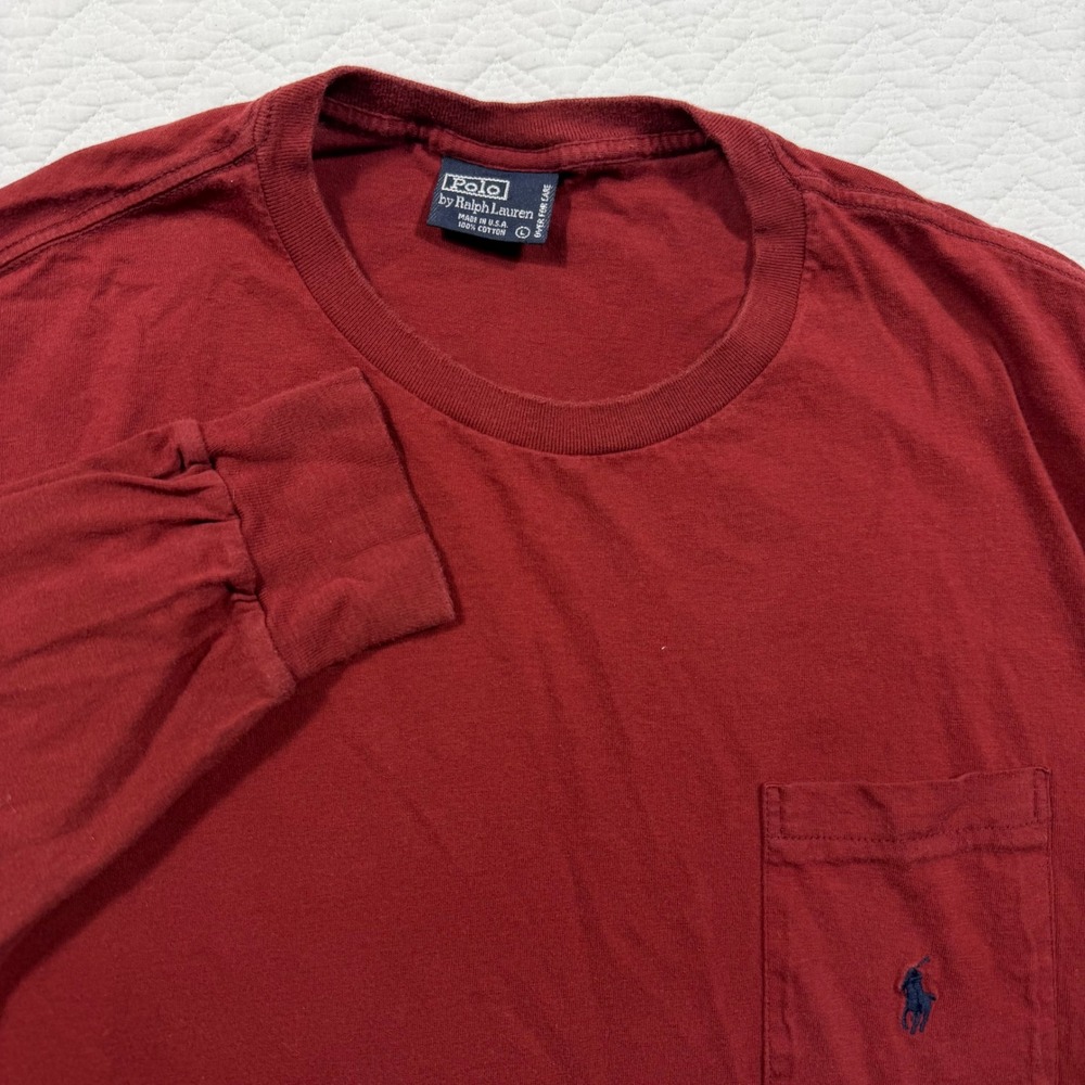 VTG Polo Ralph Lauren Mens Long Sleeve Pocket T-Shirt Large Made in USA Red EUC